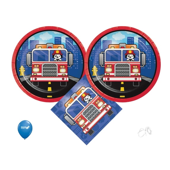Fire Truck Firefighter Kids Birthday Party Supplies | Firetruck Cake Plates | Fireman Napkins | Fire Fighter Decorations - Serves 16