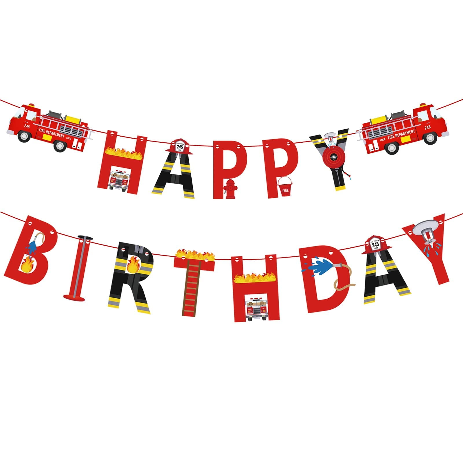 Fire Truck Happy Birthday Banner For Kids Fire Engine Rescue Birthday