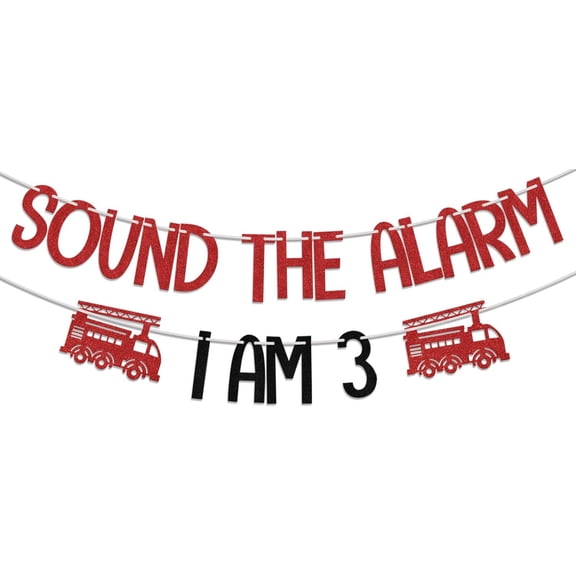 Fire Truck I am 3 Sound The Alarm Banner, Fire Truck 3rd Birthday Decorations, Firefighter Fire Engine Theme 3 Year Old Birthday Party Supplies Red Black