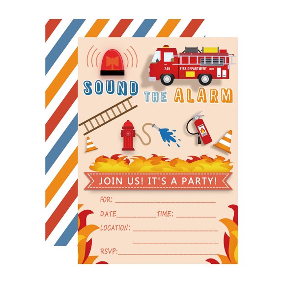 Fire Truck Party Invitations 15 Pack with Envelopes 4.72x6.69 Inches