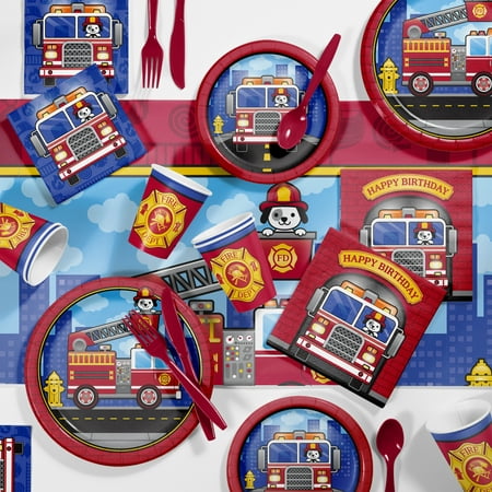 Fire Truck Party Supplies Kit, Serves 8 Guests