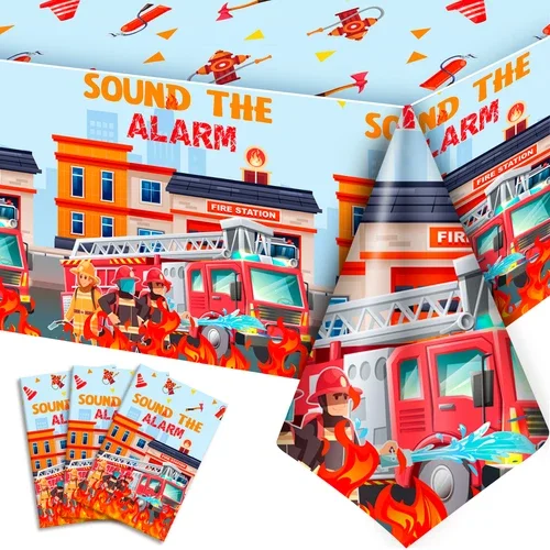 Fire Truck Party Tablecloth,Firefighter Birthday Party Decorations Tablecloth