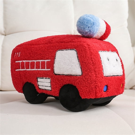 Fire Truck Plush Pillow Toy Cute Soft Stuffed Vehicle Toy, Cartoon Fire Engine Hugging Cushion, Toddler Kids Bedroom Decor, Gifts for Boys Girls Birthday Holiday