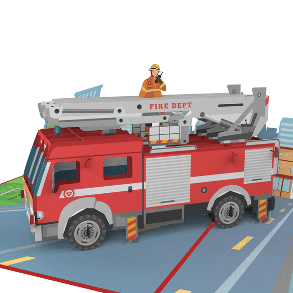 Fire Truck Pop Up Card Firefighter 3D Greeting Card for Kids, Future Fireman Birthday Card, Fire Engine Popup Card, Emergency Rescue Keepsake for Boys, Toddlers & Firefighter Fans