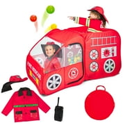 Fire Truck Pop Up Play Tent | Siren Sound Button | Firefighter Costume, Jacket & Hat  Red Fire Engine Playhouse for Kids, Toddlers, Boys, Indoors & Outdoors   Quick Setup Pretend Play Toys & Gift
