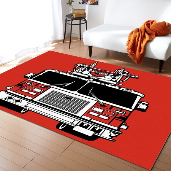 Fire Truck Red Living Room Floor Mat Children's Bedroom Bedside Carpet Kitchen Door