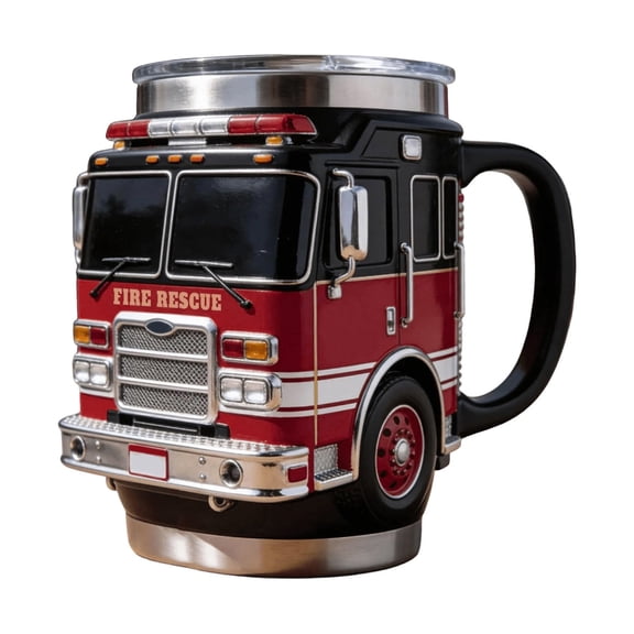 Fire Truck Shaped Novelty Mug Fire Rescue 3D Ceramic Coffee Cup with Stainless Steel Interior for Drinks Tea Water Milk Office Home Use