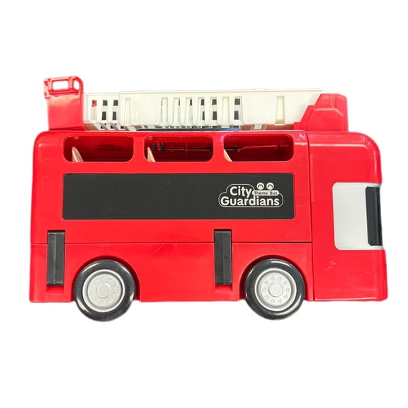 Fire Truck Theme Double-Decker Toy Bus – Interactive Vehicle Toy for Kids Ages 3+, with Removable Ladder & Steering Wheel, Red Model 265-1