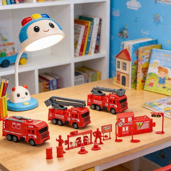 Fire Truck Toy Set, Inertial Pull Back Rescue Vehicles, Fire Station Playset with Figures and Accessories, Kids Emergency Vehicle Collection for Pretend Play