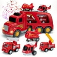thumbnail image 1 of Fire Truck Toys Vehicle Toy Car Set for 2 3 4 Year Old Kids,Transport Cargo with Airplane Helicopter Car Construction Truck Play Set,Play Vehicles in Friction Powered Carrier Truck, 1 of 6