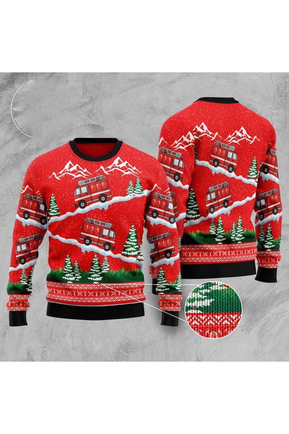 Fire Truck Ugly Christmas Sweater, Funny Xmas Sweater, Sweater Xmas