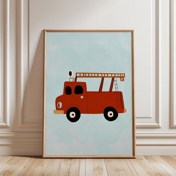 Fire Truck Wall Art, Boys Firefighter Nursery Print, Unframed Paper Poster 8x10in