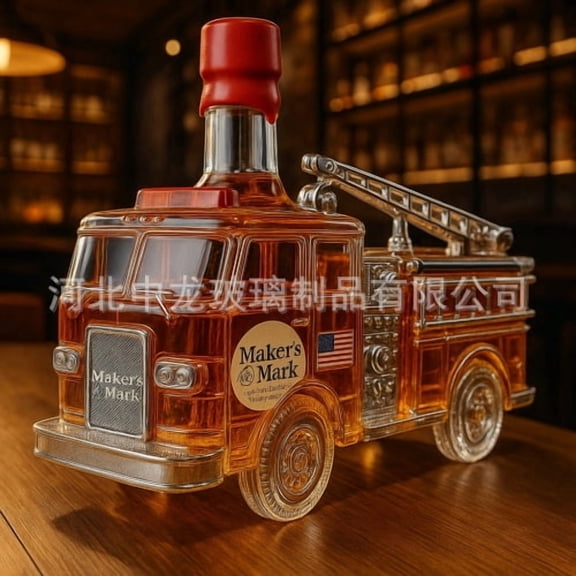 Fire Truck Whiskey Decanter Bottle, 350ml Novelty Shape Liquor Spirit Bottle for Bourbon & Scotch, Unique Empty Glass Bottle for Home Bar Decor, Gift for Men, Firefighters