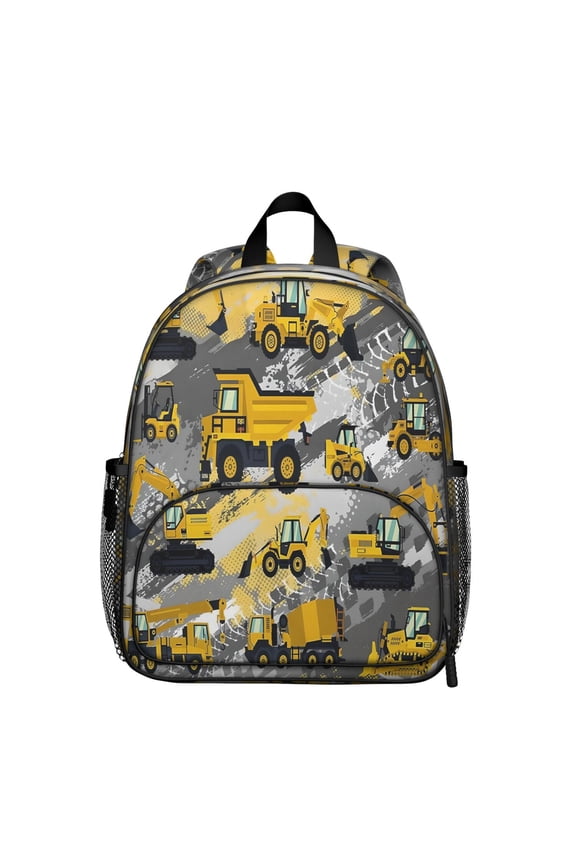 Fire Truck and Excavator Students Backpack - Lightweight Construction Vehicle Design, Water-Resistant, Adjustable Straps for School Use