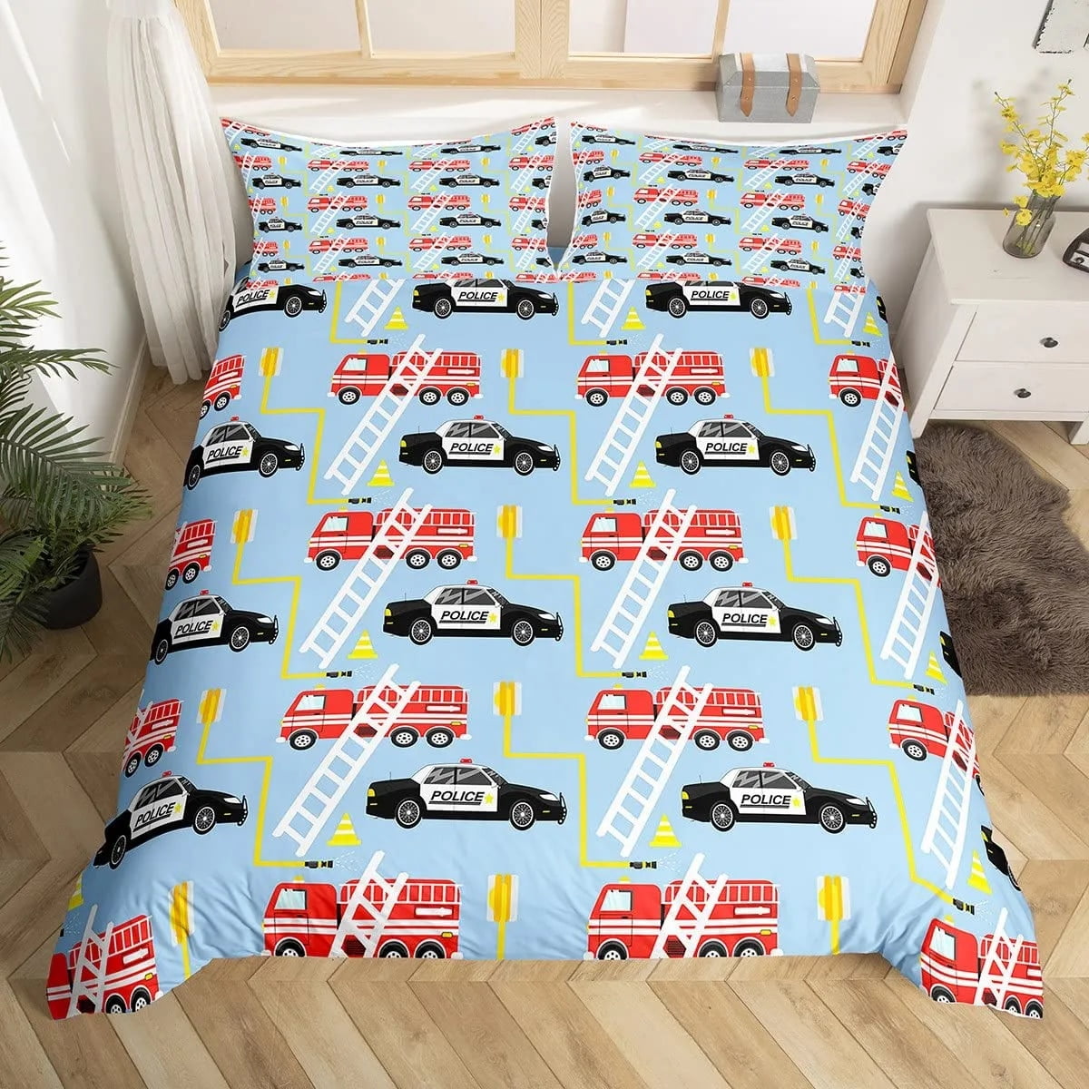 Fire Truck for Kids Boys Red Fire Fighting Supplies Patter Duvet Cover