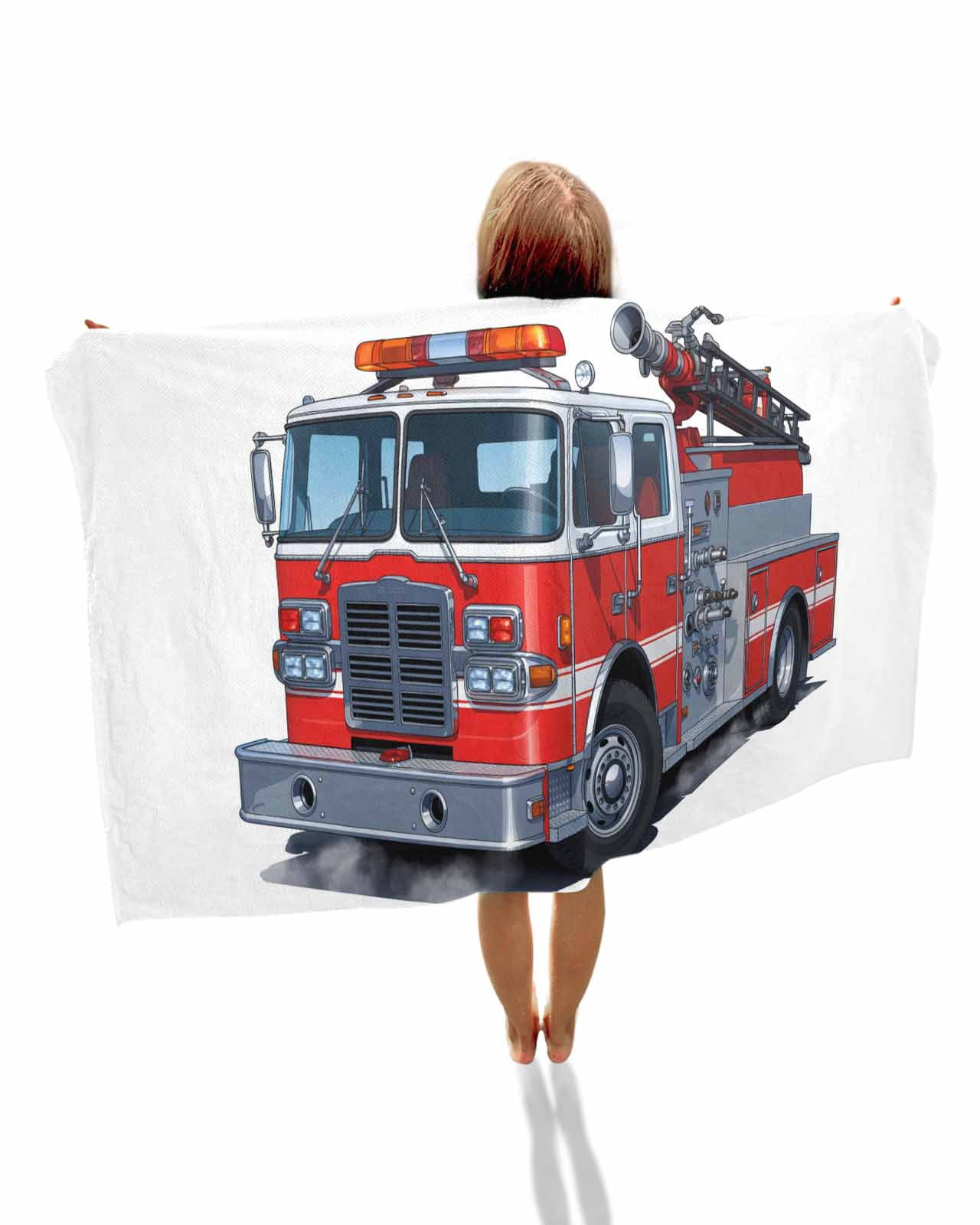 Fire Trucks Beach Towels Oversized Super Absorbent, Modern Cartoons Vehicles Lightweight Bath Towel Quick Dry Sets For Bathroom/Pool/Rv Camping/Beach Play/Gym Room/Picnic 35"x70"