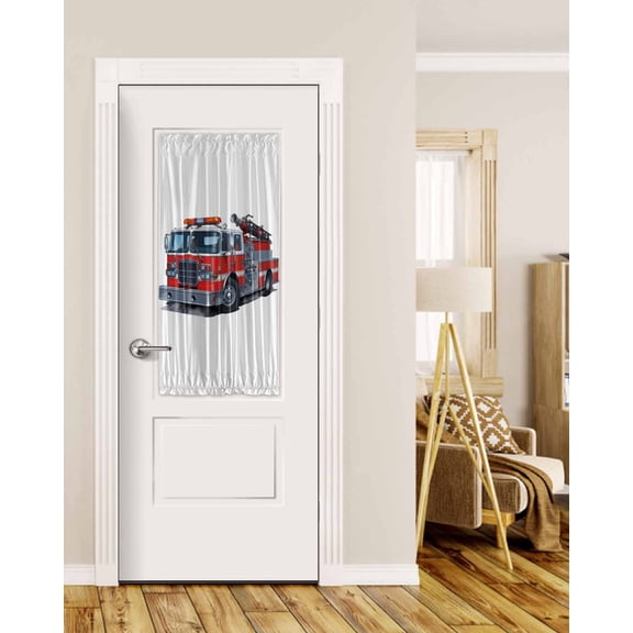 Fire Trucks Blackout Door Curtains for French, Glass,Front, Back, Patio Door, Modern Cartoons Vehicles Thermal Insulated Rod Pocket Window Curtain Drapes With Tiebacks 25"x40"