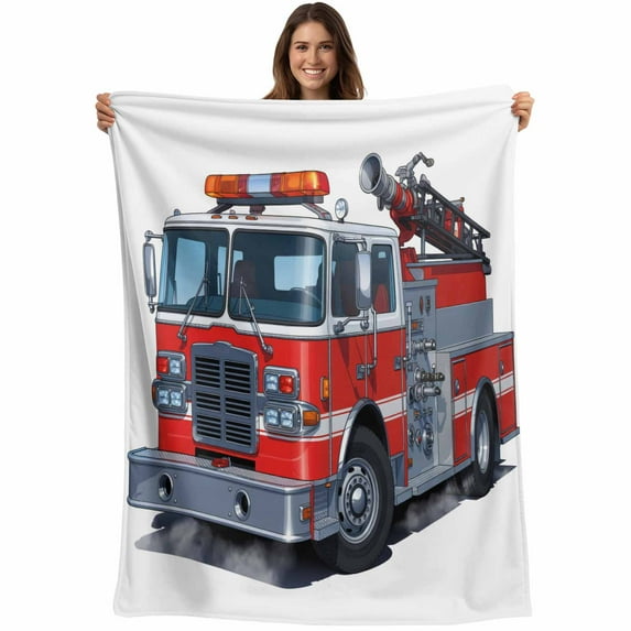Fire Trucks Blanket Soft Cozy Warm Throw Blanket for Couch, Plush Fuzzy Flannel Fleece Blankets for Sofa, Modern Cartoons Vehicles Bed Blankets Lightweight Gifts for Women, 50"x60"
