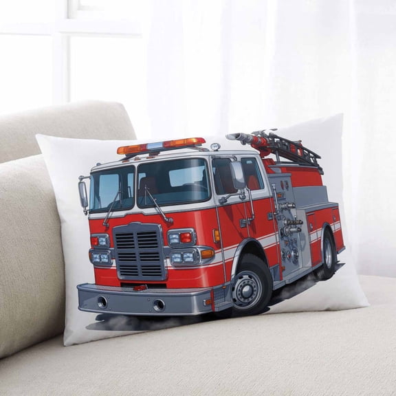 Fire Trucks King Pillow Covers, Modern Cartoons Vehicles Soft Breathable Throw Pillow Cases with Invisible Zipper, Decorative Pillowcase Pillows Protectors for Sofa Bed Couch 20"x36"