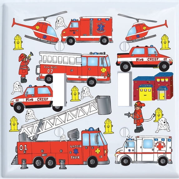 Fire Trucks Light Switch Plate and Outlet Covers Fire Engines Firetruck Wall Décor