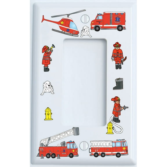 Fire Trucks Light Switch Plate and Outlet Covers Fire Engines Firetruck Wall Décor