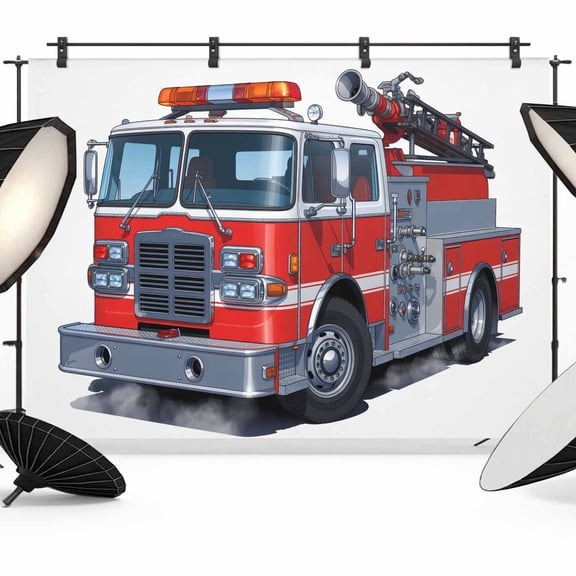 Fire Trucks Photography Backdrop 7x5FT, Cartoons Vehicles Modern Red Car Photo Backdrops, Background for Photography Studio Photo Studio Background, Back Drop for Photoshoot