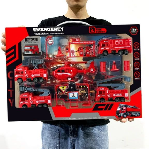 Fire Trucks Playset for Boys, Usavan Pull Back Cars Fire Station Educational Toy Set, 14 Pcs Firefighter Toys Simulation Trucks for Birthday Gifts 3+ Year Old