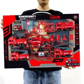 Fire Trucks Playset for Boys, Usavan Pull Back Cars Fire Station Educational Toy Set, 14 Pcs Firefighter Toys Simulation Trucks for Birthday Gifts 3+ Year Old