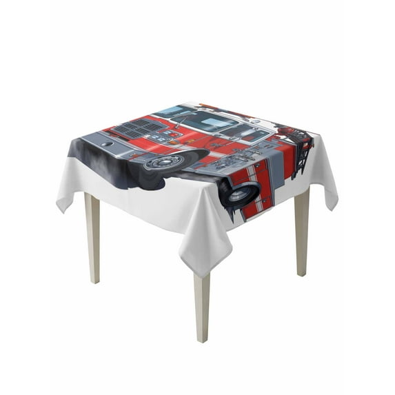 Fire Trucks Table Cloth, Modern Cartoons Vehicles Waterproof Tablecloth for Square Tables, Reusable Washable Fabric Table Cover for Restaurant Kitchen Dining Tables 60"x60"