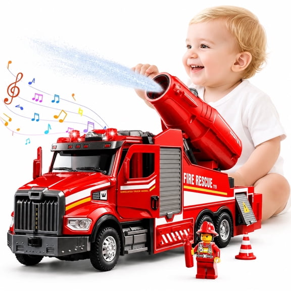 Fire Trucks Toys for 3-6 Years Old Boys, Firetruck Toy with Ladder, Lights, Sounds & Water Shooting, Christmas Birthday Gifts for Boys & Girls(Red)