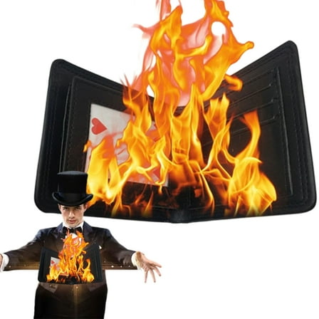 Fire Wallet Magic Trick, Flaming Wallet, PU Leather Billfold That Lights On Fire for Stage and Street Shows, Professional Trick for Magicians, Magic Enthusiasts & Adults