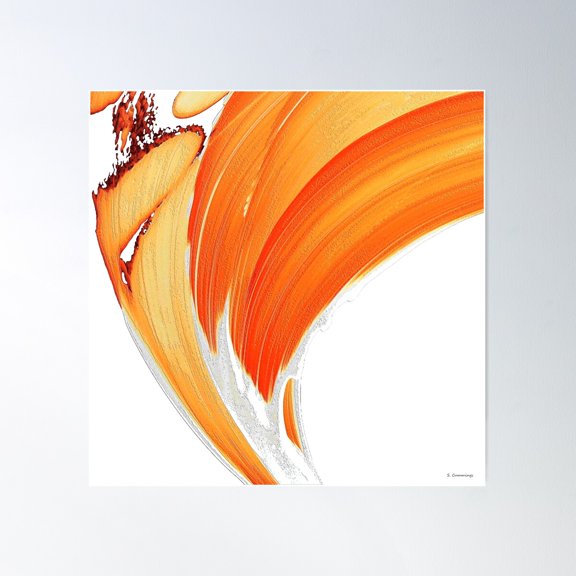 Fire Water 3 On White Orange Abstract Art Poster Wall Art, Modern Wall Decor For Living Room Bedroom, 24x36 UNFRAMED