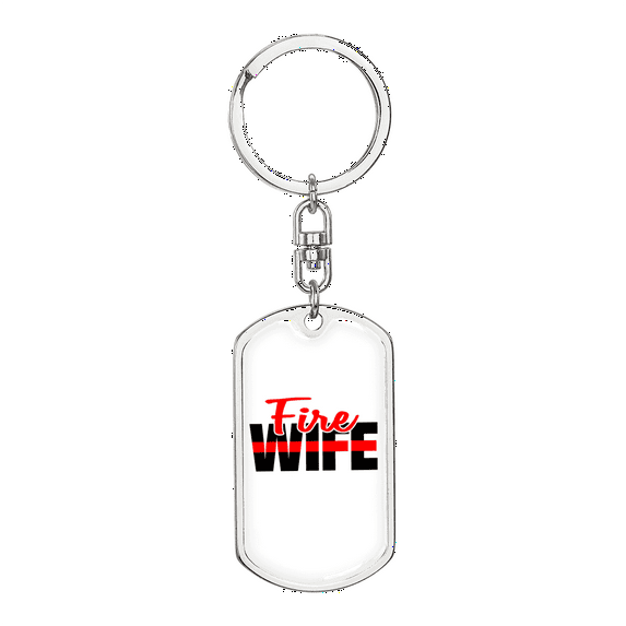 Fire Wife Stainless Steel or 18k Gold Premium Swivel Dog Tag Keychain