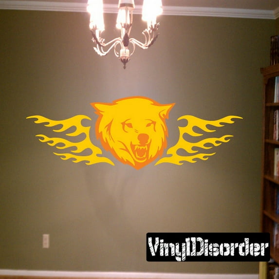Fire Wings Wolf Head Sticker - 36 Inches