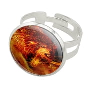 Fire Wolf Flaming Stalker Creature Silver Plated Adjustable Novelty Ring