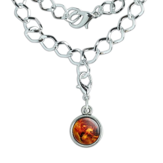 Fire Wolf Flaming Stalker Creature Silver Plated Bracelet with Antiqued Charm