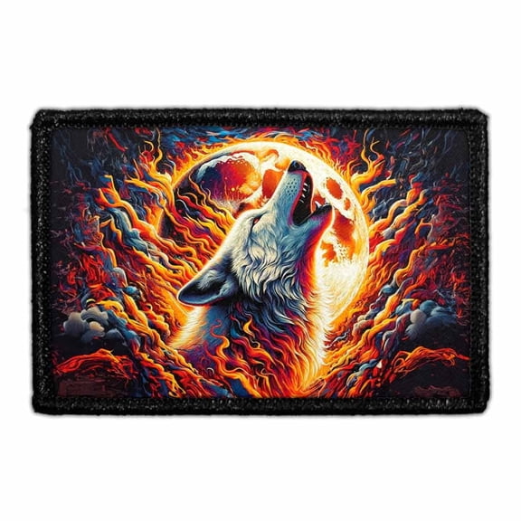 Fire Wolf Howling at The Moon - Removable Patch