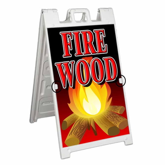 Fire Wood (24" X 36") Deluxe A-Frame Signicade, Includes 2 Removable Panels & Stand