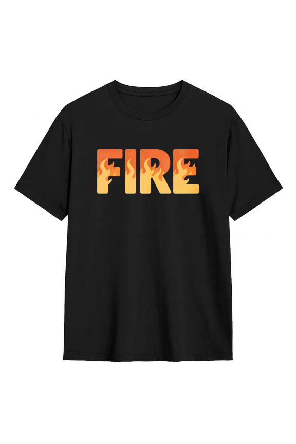 Fire Word Art With Flames Cool Graphic Tee for Men, Witty Party Cotton Short Sleeves T-Shirt