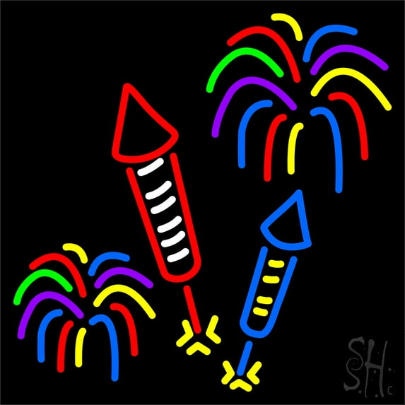 Fire Work With Multi Color LED Neon Sign 16 x 16 - inches, Clear Edge Cut Acrylic Backing, with Dimmer - Bright and Premium built indoor LED Neon Sign for special occasion decor.