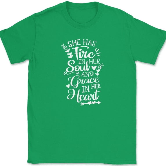Fire and Grace T-Shirt Christian Pray Praise Worship Jesus Christ God Tee - Green, 2XL