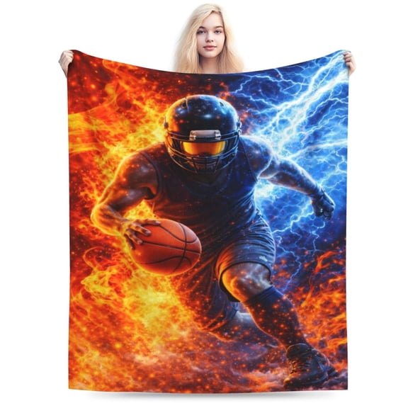 Fire and Ice Basketball Player Throw Blanket, Dynamic Sports Art Decorative Blanket for Sofa Couch Bed 50x40