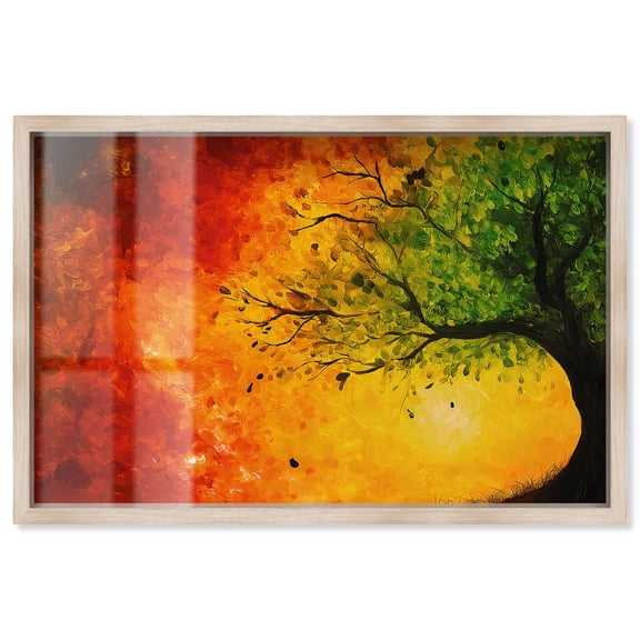 Fire and Ice Tree I Shadowbox Print Nature Wall Decor by Art Remedy, Blonde Frame, 54 x 36