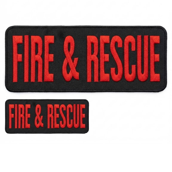 Fire and Rescue Embroidered Patches Set 2"x5" and 4"x10" Hook and Loop Backed