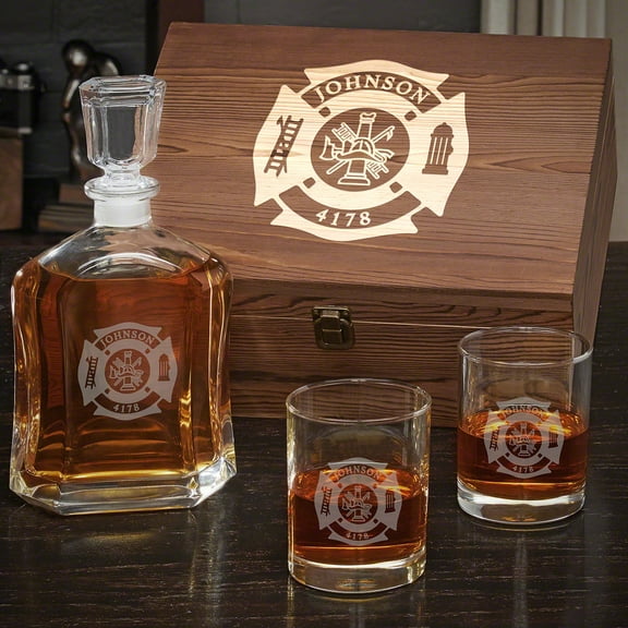 Fire and Rescue Personalized Argos Whiskey Decanter Set with Eastham Glasses