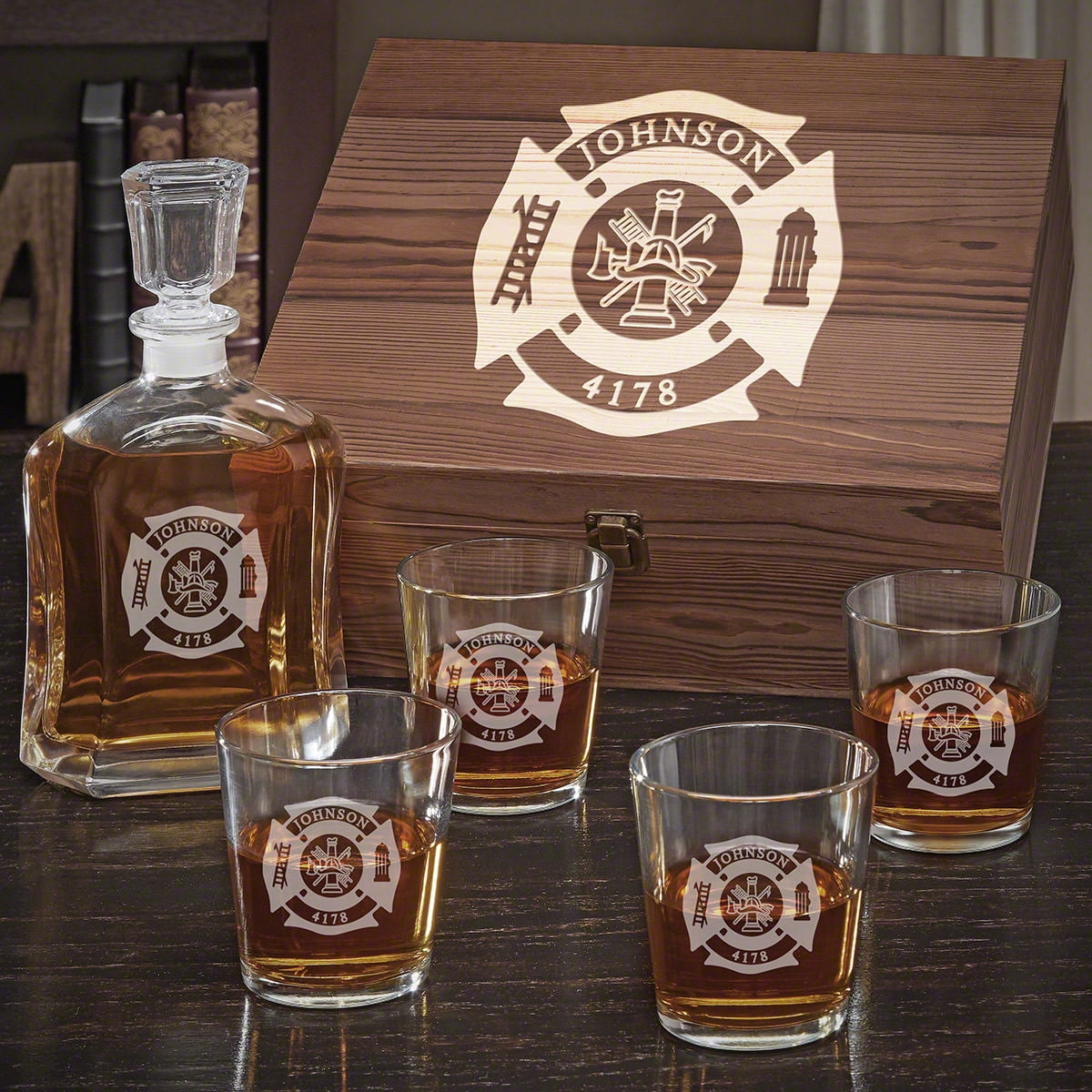 Fire and Rescue Personalized Argos Whiskey Decanter Set with On the Rocks Glasses