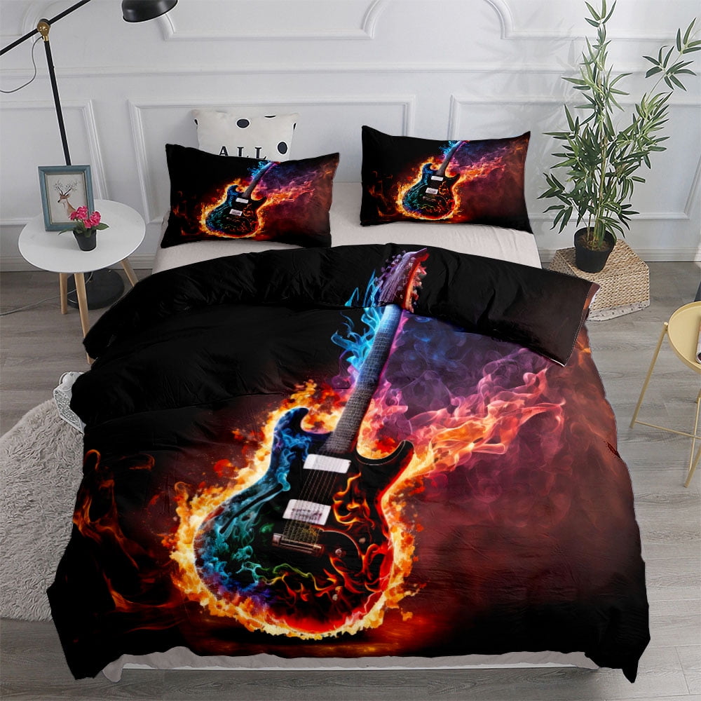 Fire and Water Guitar Musical Instrumts Duvet Cover Set King Double