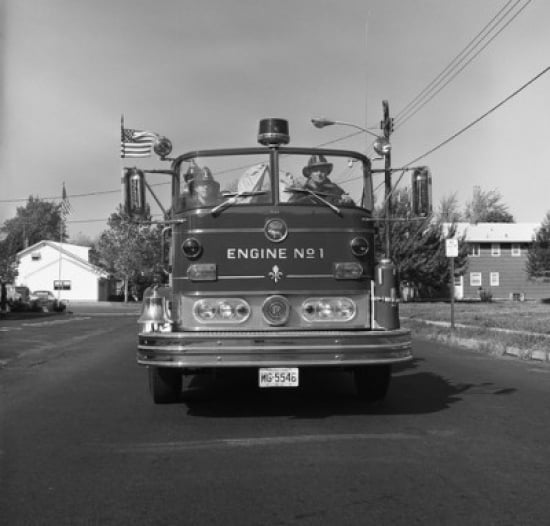 Fire engine on road Canvas Art -  (18 x 24)