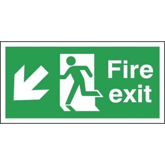 Fire exit signs - diagonal down and left arrow Safety Signs Fire Safety Signs Fire Exit Signs Metal Sign Tin Sign 12x16 Inch