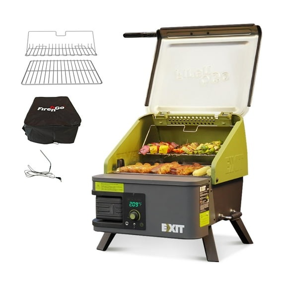 Fire'n'Go 20V Portable Wood Pellet Grill Smoker, Electric Tabletop Pellet Smoker, 287 Sq.In. Cooking Area, Temperature Control (160-500F) Outdoor BBQ Grill for Camping, Tailgating, RV, EX110